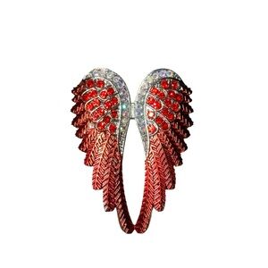 Red Wing Brooch with Iridescent Rhinestones